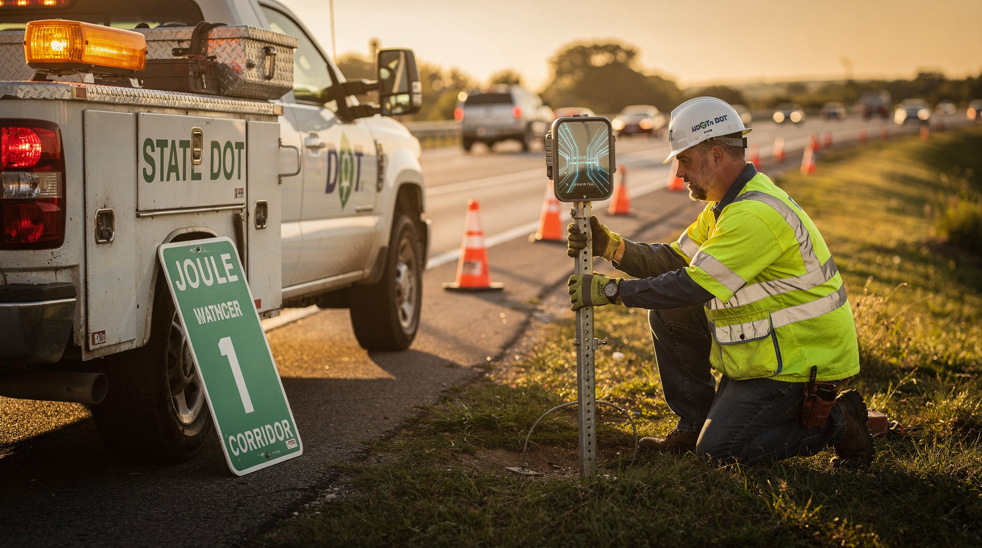 A state DOT maintenance crew installing a Corridor unit on the existing replacement cycle